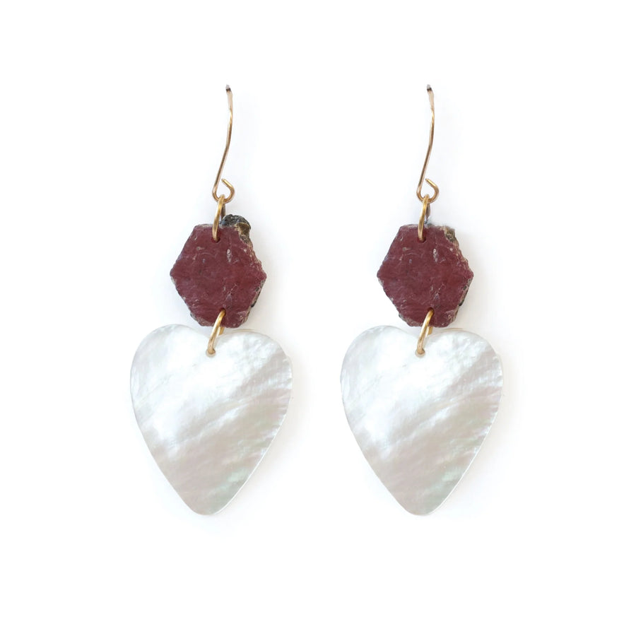 Aroma Earrings - 14k Gold-Fill, Ruby + Mother of Pearl