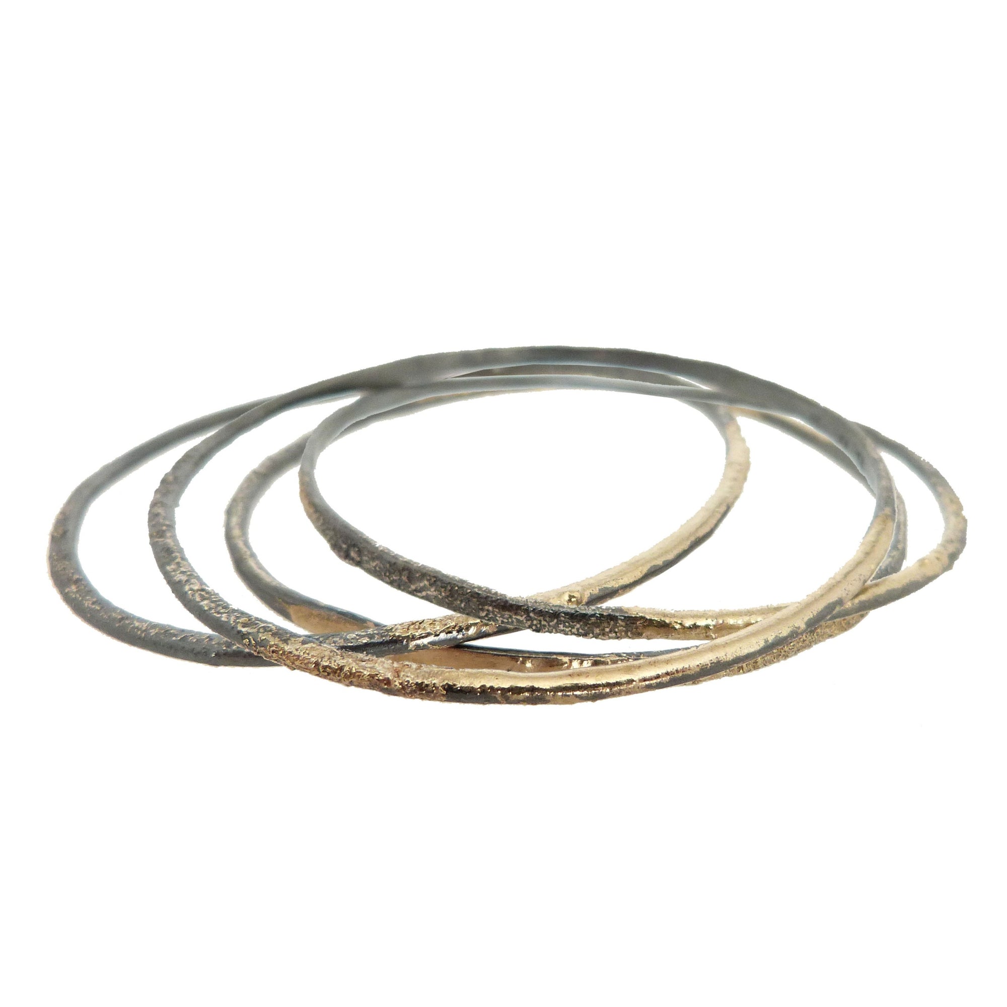 Crescent Stacker Bangle - 22k/18k Gold + Oxidized Silver