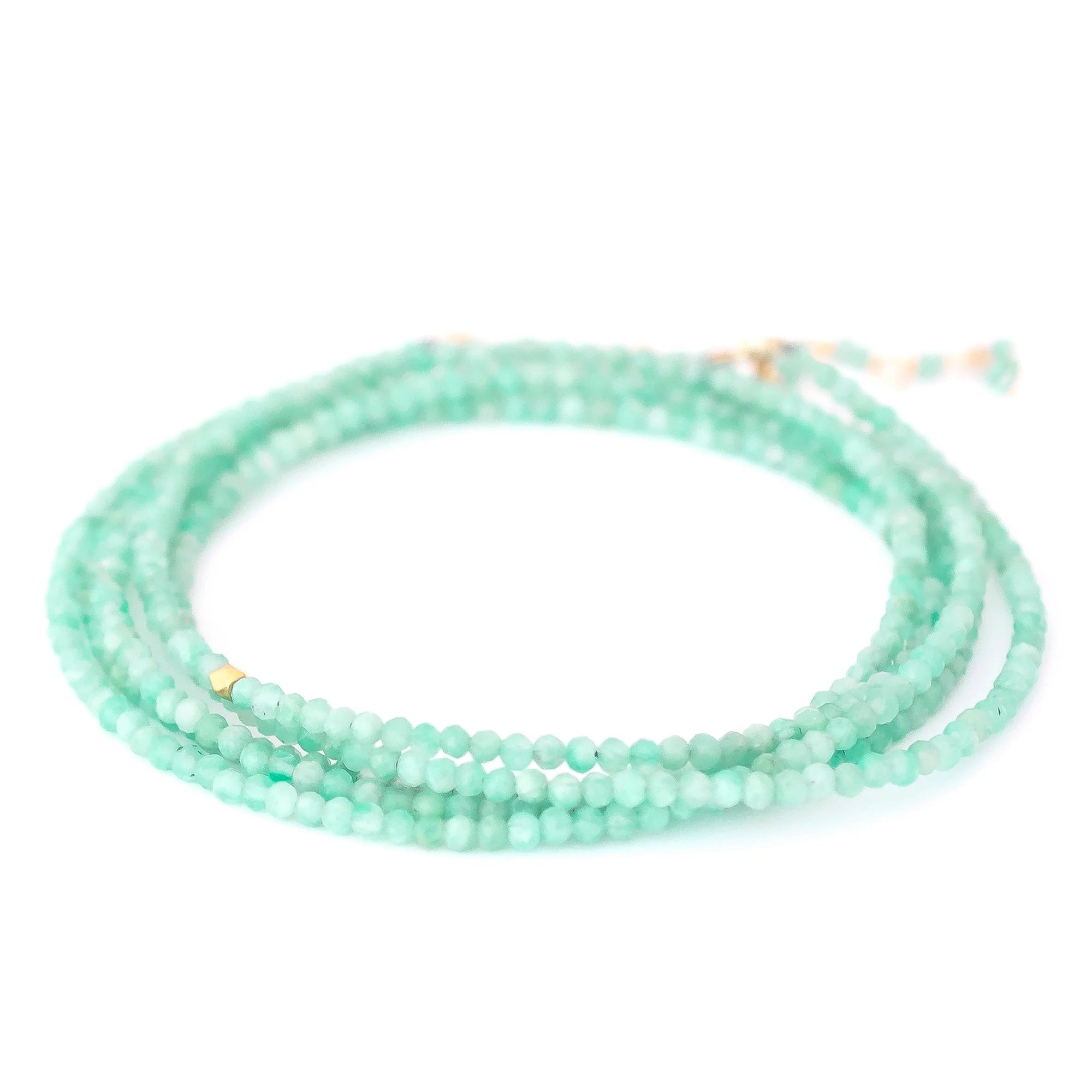Amazonite Wrap Bracelet - Necklace - 14k Yellow Gold / Regular / 34"
