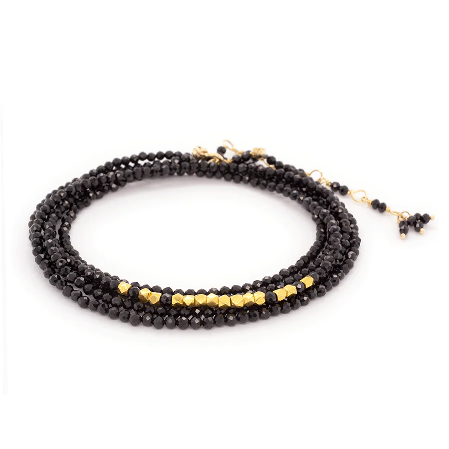 Labradorite Gold Burst Gemstone Wrap Bracelet-Necklace - 18k Gold + Labradorite