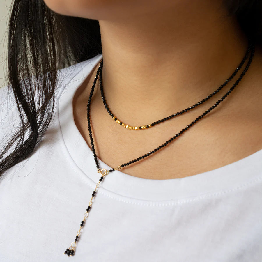 Labradorite Gold Burst Gemstone Wrap Bracelet-Necklace - 18k Gold + Labradorite