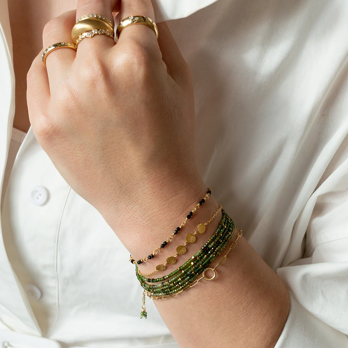 Luna' Paperclip and Organic Circle Bracelet - 14k + 18k Yellow Gold