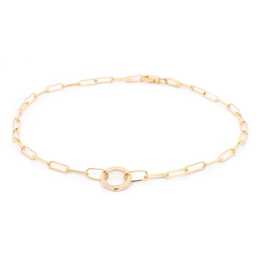 Luna' Paperclip and Organic Circle Bracelet - 14k + 18k Yellow Gold