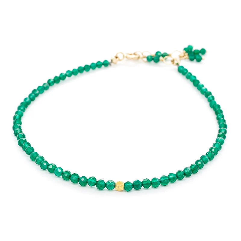Single Wrap Gemstone Bracelet - 14k Yellow Gold + Green Onyx