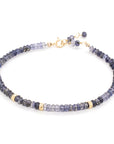 Hammered Bead Natural Gemstone Bracelet - Iolite / 18k Yellow Gold