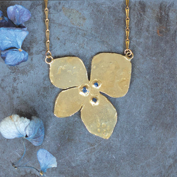 Big Bloom Solo Pendant - Brass + Blue Sapphire