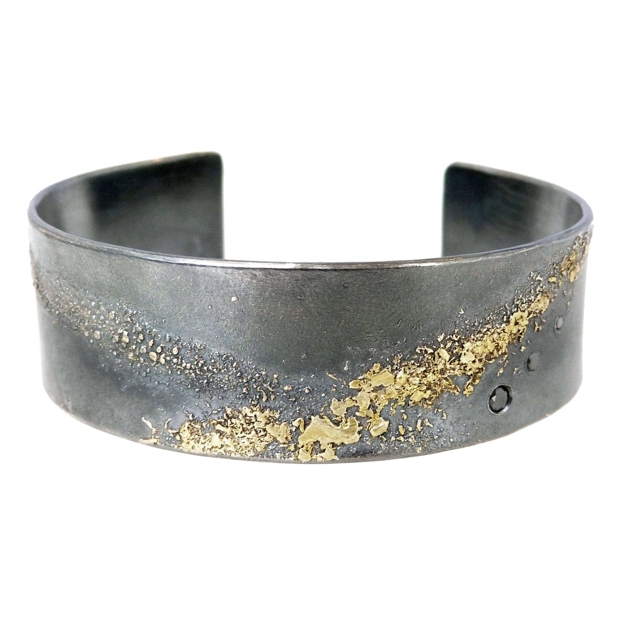 Silver + Gold Slice Cuff - Narrow - 22k Gold, Oxidized Silver + Black Diamonds - KMJ Kate Maller Jewelry Jewelry - Bracelets