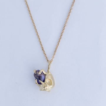 Sapphire Skull Necklace - 14k Gold + Sapphire