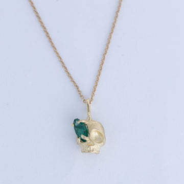 Emerald Skull Necklace - 14k Gold + Emerald