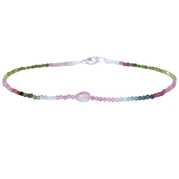 Watermelon Tourmaline + Light Pink Tourmaline Beaded Bracelet