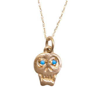 Charmed Skull Turquoise Necklace -  14k Gold
