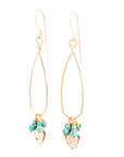 OOAK Turquoise & Champagne Topaz Hoop Earrings with Bottom Fringe - 14k Gold-Fill