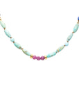 OOAK Lapis, Turquoise + Ruby 3x's Wrap/Knotted Necklace - 14k Gold-Fill