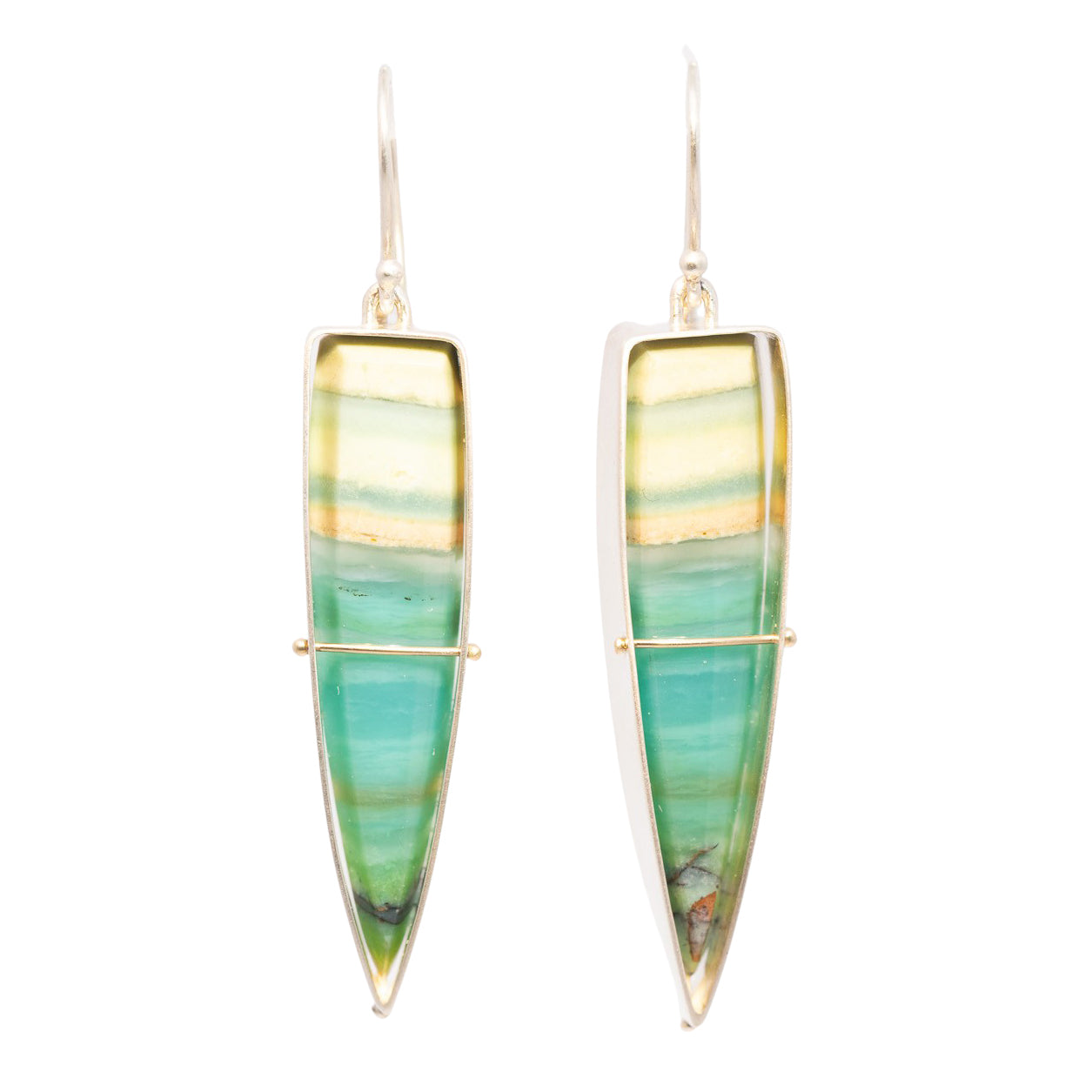 Indonesion Opalized Wood Earrings - Sterling Silver + 14k Gold