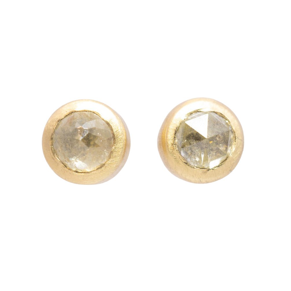 Round Rose Cut Green Diamond Studs - 18ky Gold - KMJ Kate Maller Jewelry Jewelry - Earrings