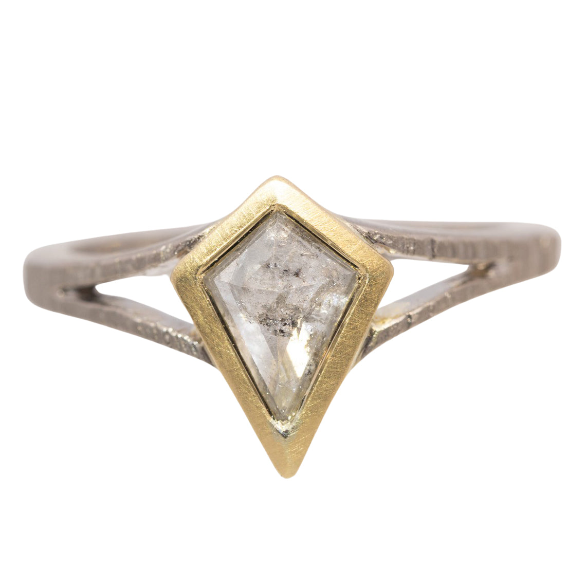 OOAK 1 ctw Kite Shaped Grey Diamond Engagement Ring - 18ky + 18kpw Gold