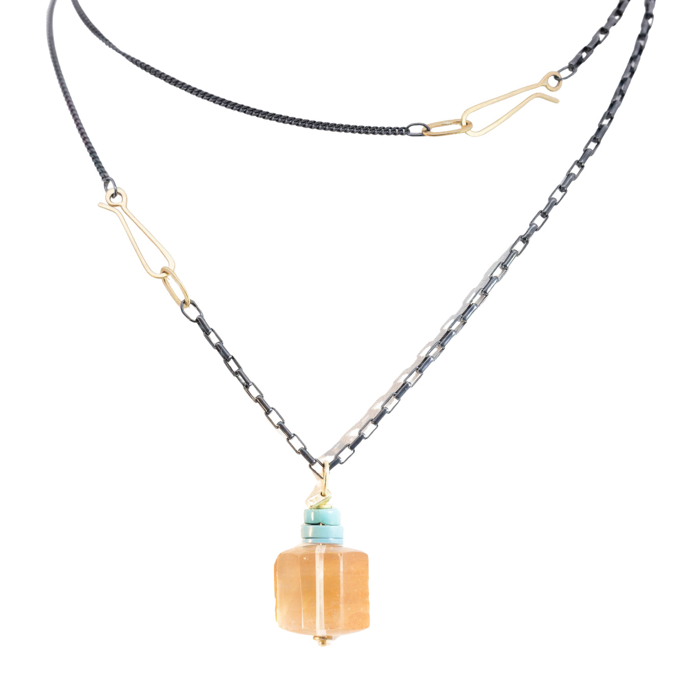Iron Quartz and Turquoise Pendant - 18k Gold