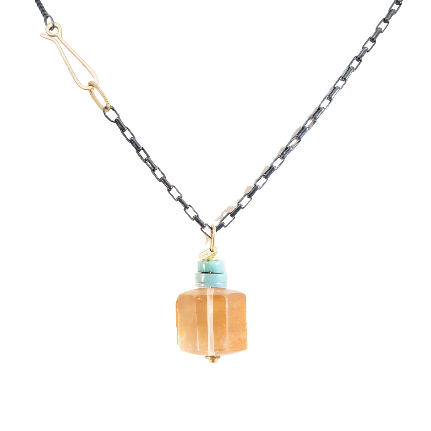 Iron Quartz and Turquoise Pendant - 18k Gold