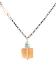 Iron Quartz and Turquoise Pendant - 18k Gold