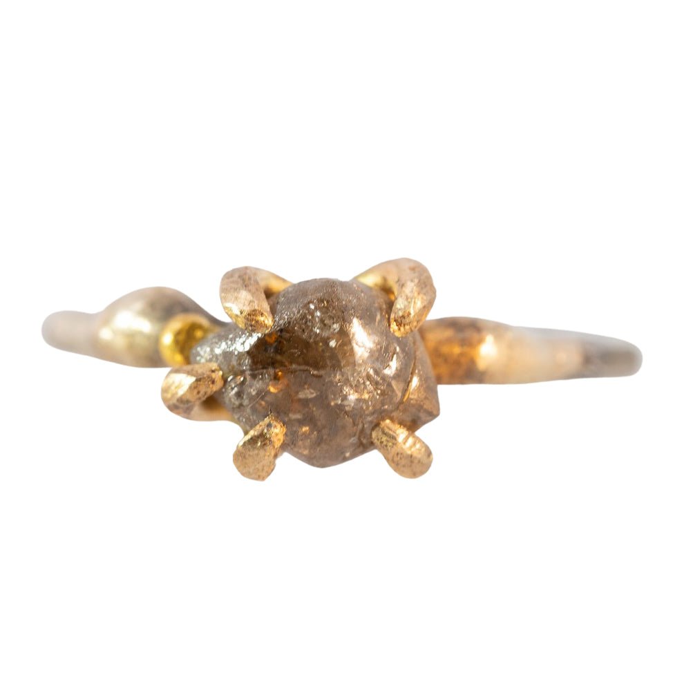 Rough Cognac Diamond Ring - 14ky Gold + Oxidized Silver - KMJ Variance Objects Jewelry - Rings