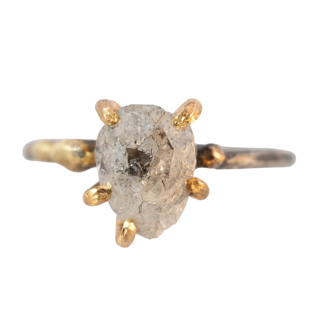 Canadian Rough Cut Salt + Pepper Diamond Ring - Oxidized Silver + 14ky Gold - KMJ Variance Objects Jewelry - Rings
