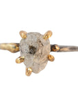 Canadian Rough Cut Salt + Pepper Diamond Ring - Oxidized Silver + 14ky Gold - KMJ Variance Objects Jewelry - Rings