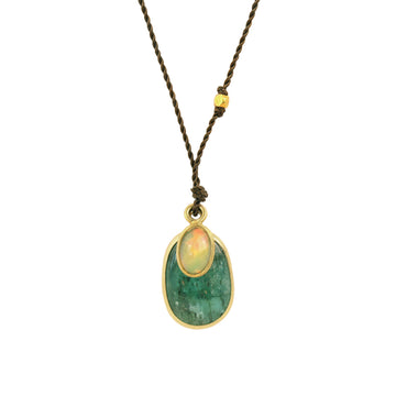 Emerald + Opal Oval Drop Necklace - 18ky + 14ky