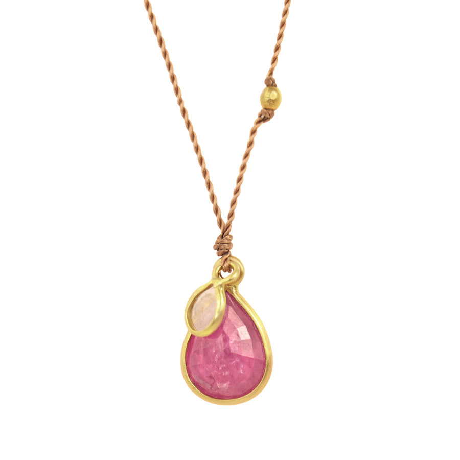 Ruby + Diamond Drop Necklace - 18ky