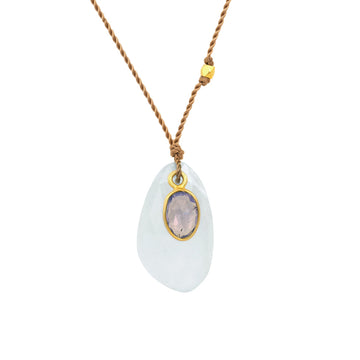 Aquamarine + Tanzanite Oval Drop Necklace - 18ky
