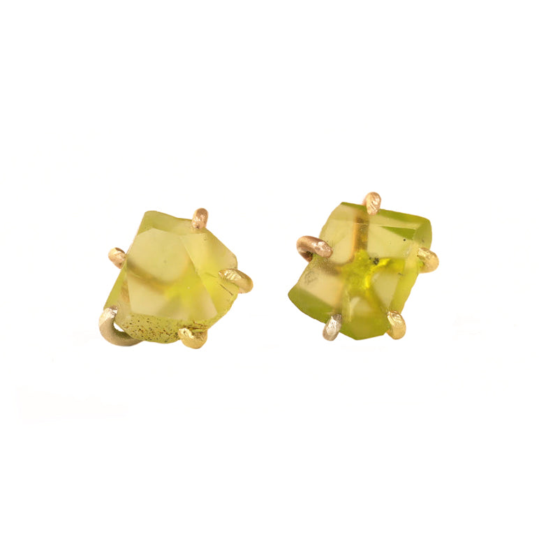 Peridot Large Stone Studs - 14k - 18k Gold Mix + Peridot