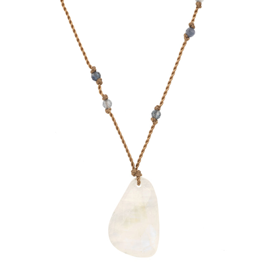Rainbow Moonstone + Sapphire Bead Necklace