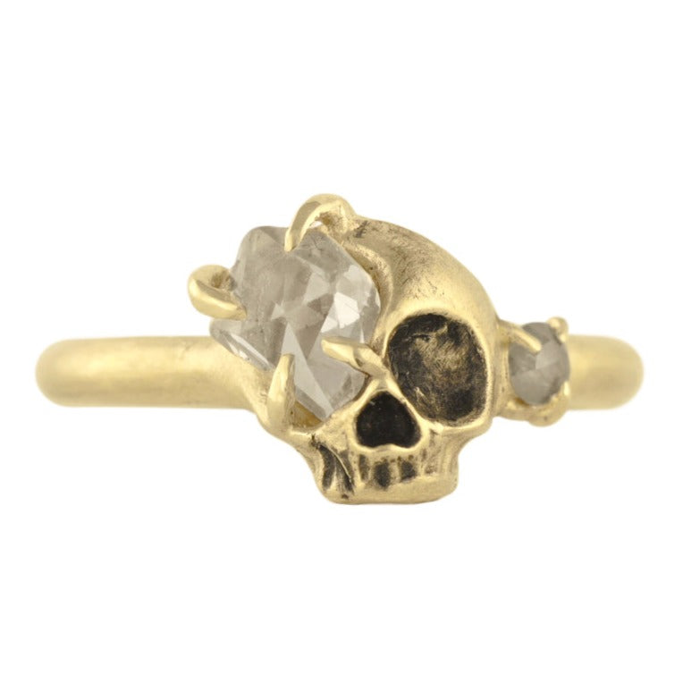 Half Skull Ring - 14k Gold + Diamond