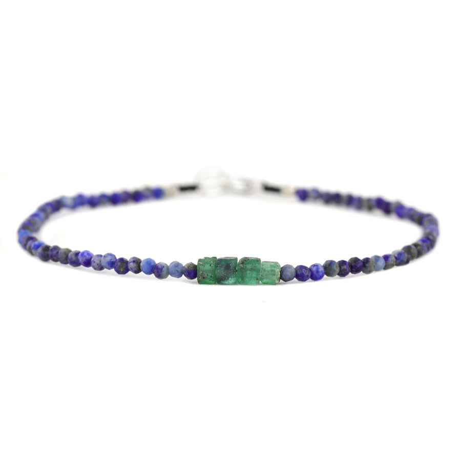 Lapis + Emerald Four Bead Bracelet
