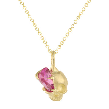 Sapphire Skull Necklace - 14k Gold + Sapphire