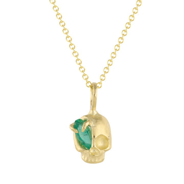 Emerald Skull Necklace - 14k Gold + Emerald