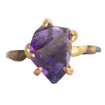 OOAK Amethyst Medium Stone Ring - Oxidized Silver with 14k Rose White Gold + 18k Yellow Gold Claws - Sz. 6.5
