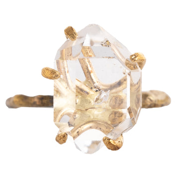 OOAK Herkimer Quartz Medium Stone Ring - Oxidized Silver with 14k Rose White Gold + 18k Yellow Gold Claws - Sz. 6.75