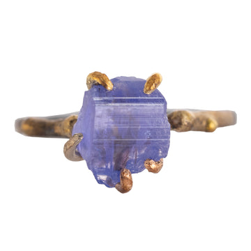 OOAK Tanzanite Small Stone Ring - Oxidized Silver with 14k Rose White Gold + 18k Yellow Gold Claws - Sz 6
