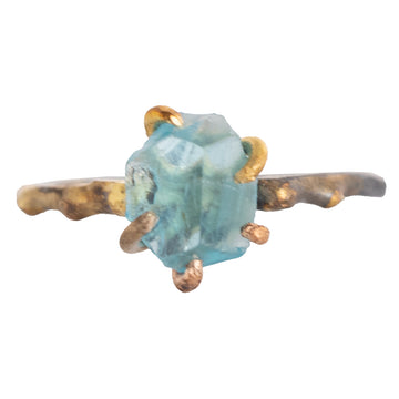 OOAK Blue Apatite Small Stone Ring - Oxidized Silver with 14k Rose White Gold + 18k Yellow Gold Claws - Sz. 6.75