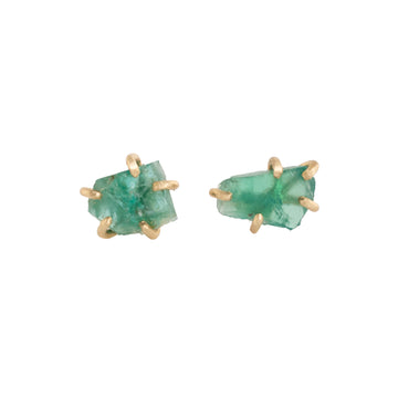 OOAK Zambian Emerald Extra Small Stone Studs - 14k Yellow Gold