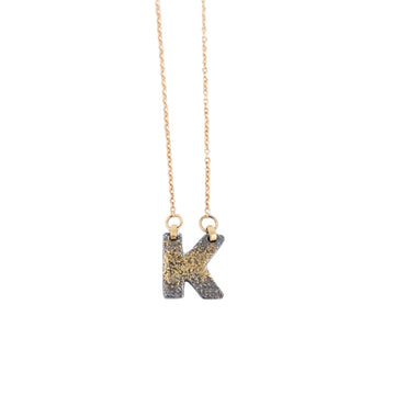 Alphabet Necklace - K Initial - 22k/18k Gold + Oxidized Silver