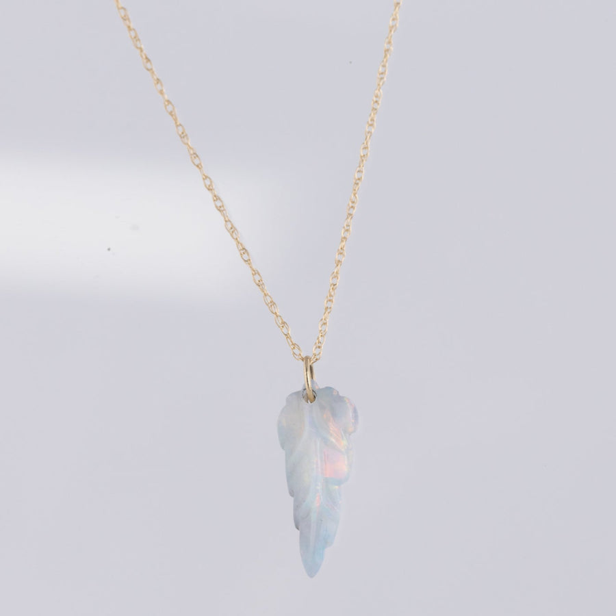 Australian Opal Carved Leaf Necklace - 14k Gold