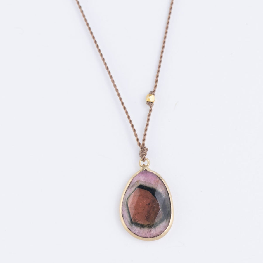 Watermelon Tourmaline Drop Necklace - 14ky Gold