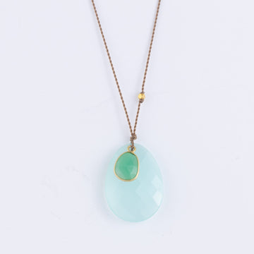 Chalcedony + Chrysoprase Round Drop Necklace - 18ky Gold