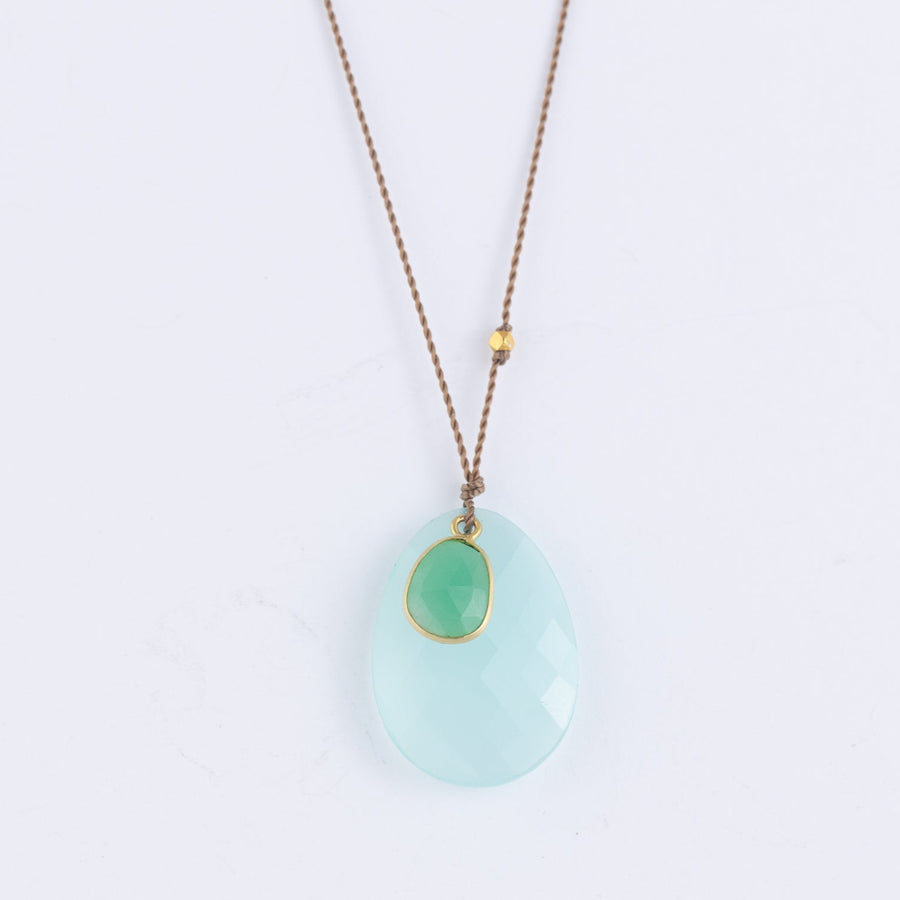 Chalcedony + Chrysoprase Round Drop Necklace - 18ky Gold