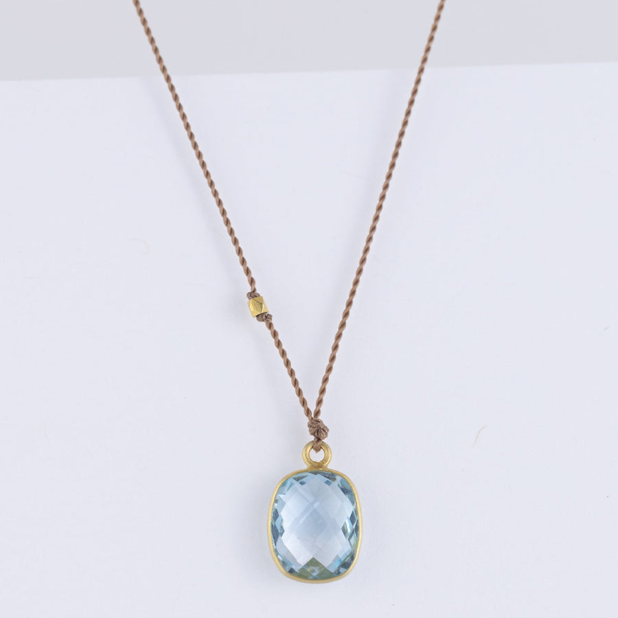 Blue Topaz Drop Necklace - 18ky Gold