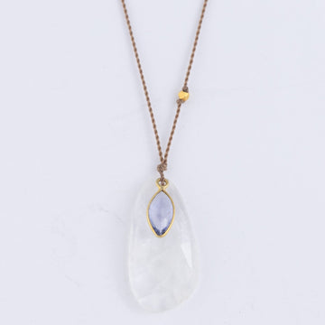 Rainbow Moonstone + Tanzanite Drop Necklace - 18ky Gold