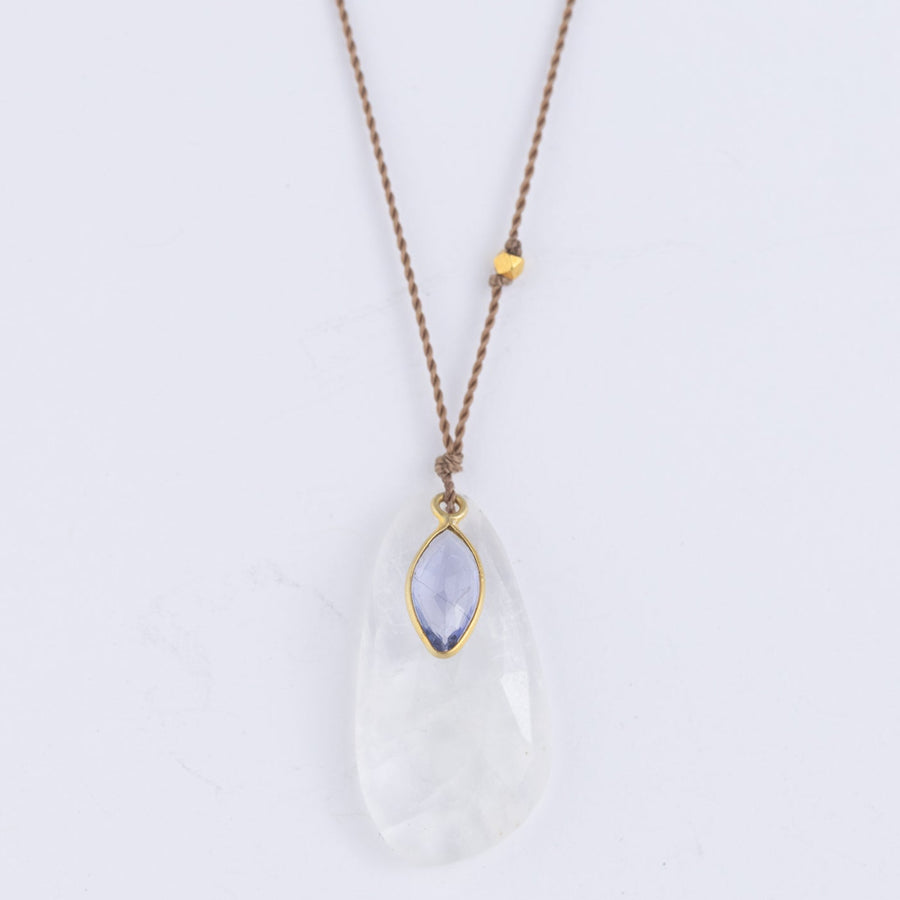 Rainbow Moonstone + Tanzanite Drop Necklace - 18ky Gold