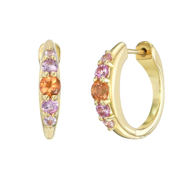 Sunset Crescent Mini Hoops - 18k Gold + Sapphires