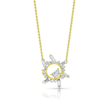 Small Open Circle Diamond Half Moon Necklace - 18k Gold + Diamonds